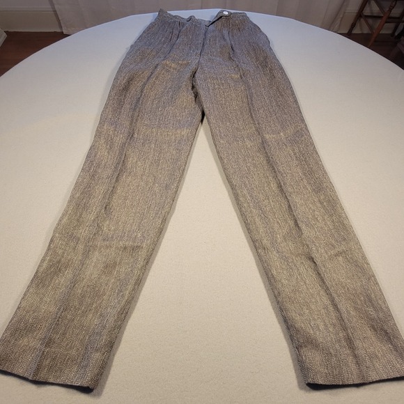 VTG Perry Ellis 100% Linen Pants Womens 8 Gray High Rise Pleated Made In USA 90s - Picture 2 of 10